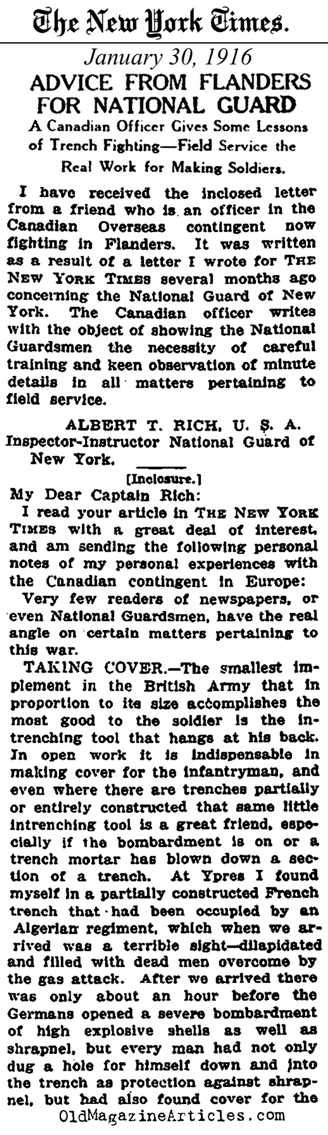 Letter from a Veteran (NY Times, 1916)